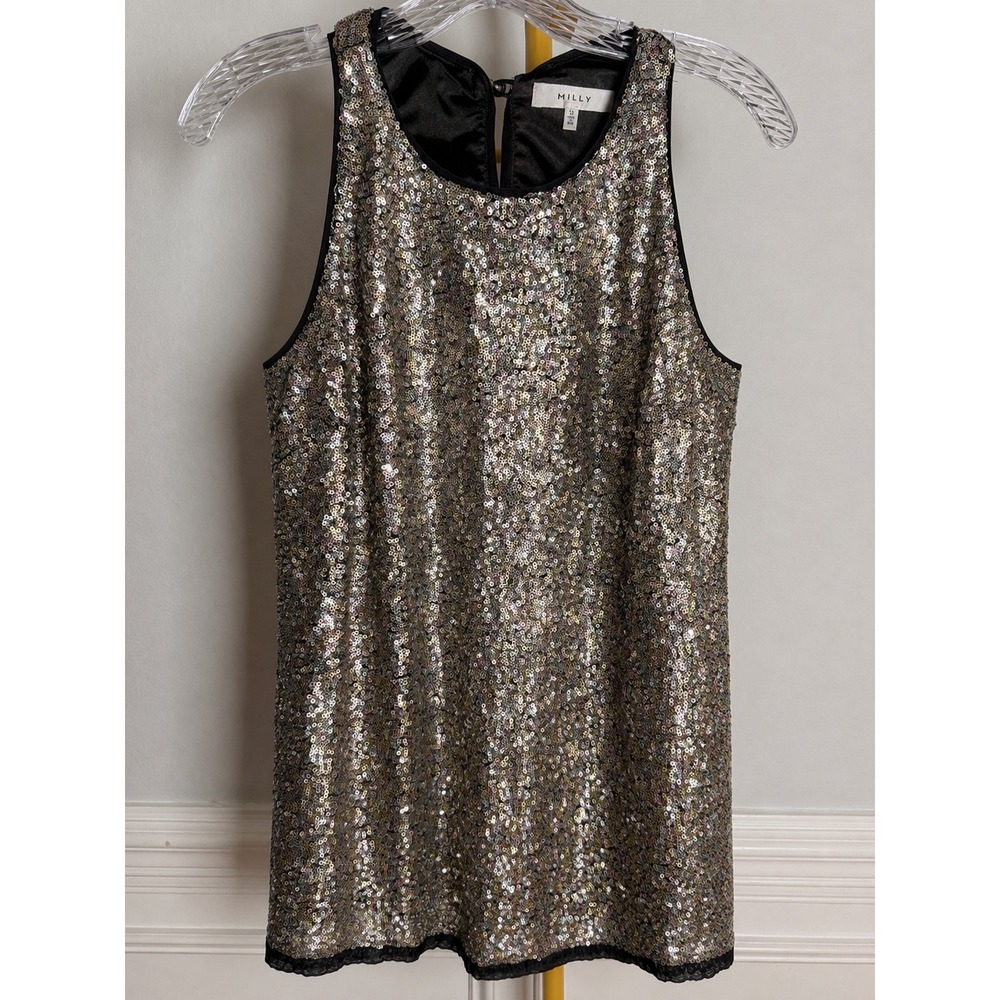 Milly Sequin Tank Top Womens 12 Gold Silver Nylon Glam Party Evening